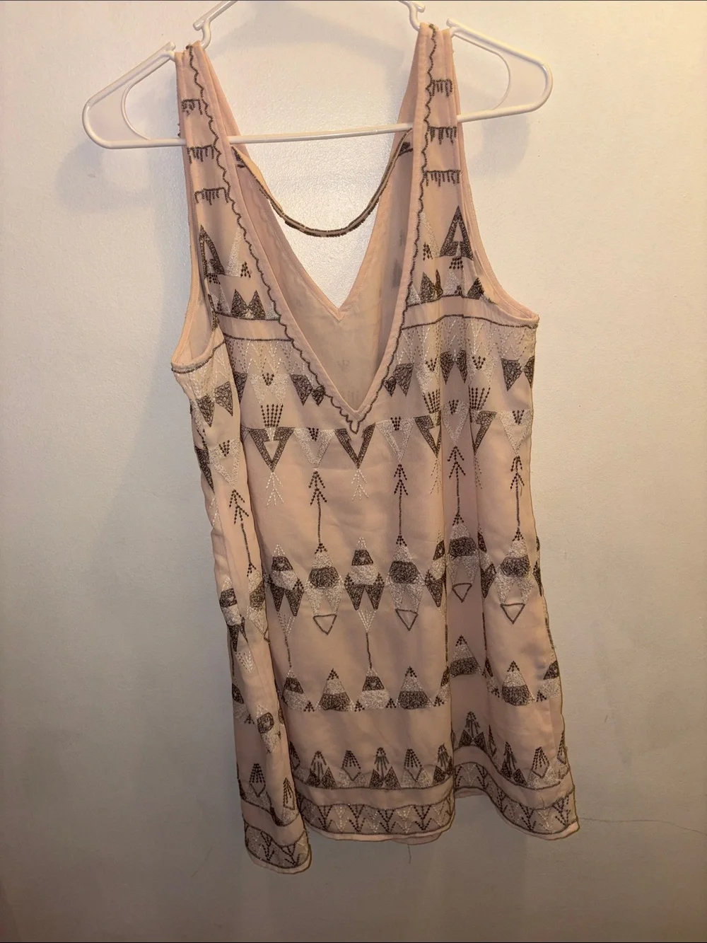 Free People Blush Pink Beaded V-Neck Dress - Picture 3 of 6